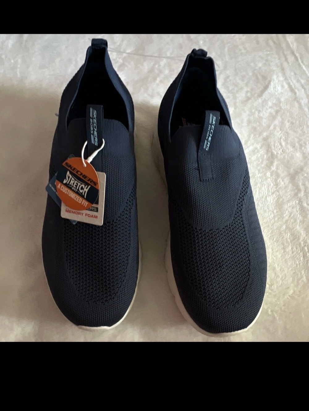 Skechers Men's Black Knit Slip-On Sneakers with White Outsole